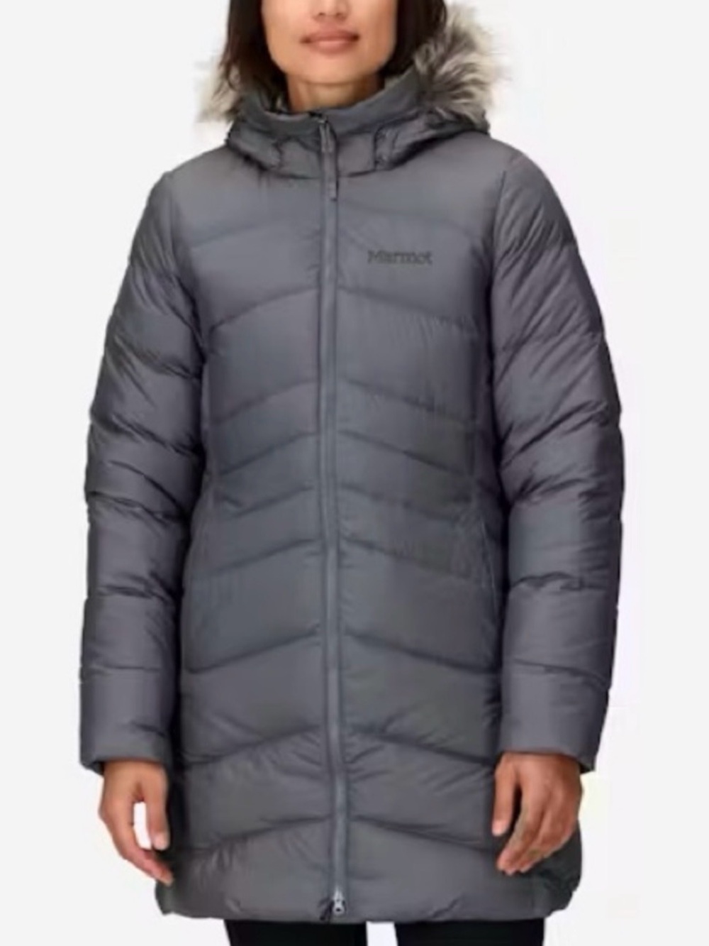 Marmot Montreal Down Puffer Coat Removable Faux Fur Hood 700-Fill XS Grey